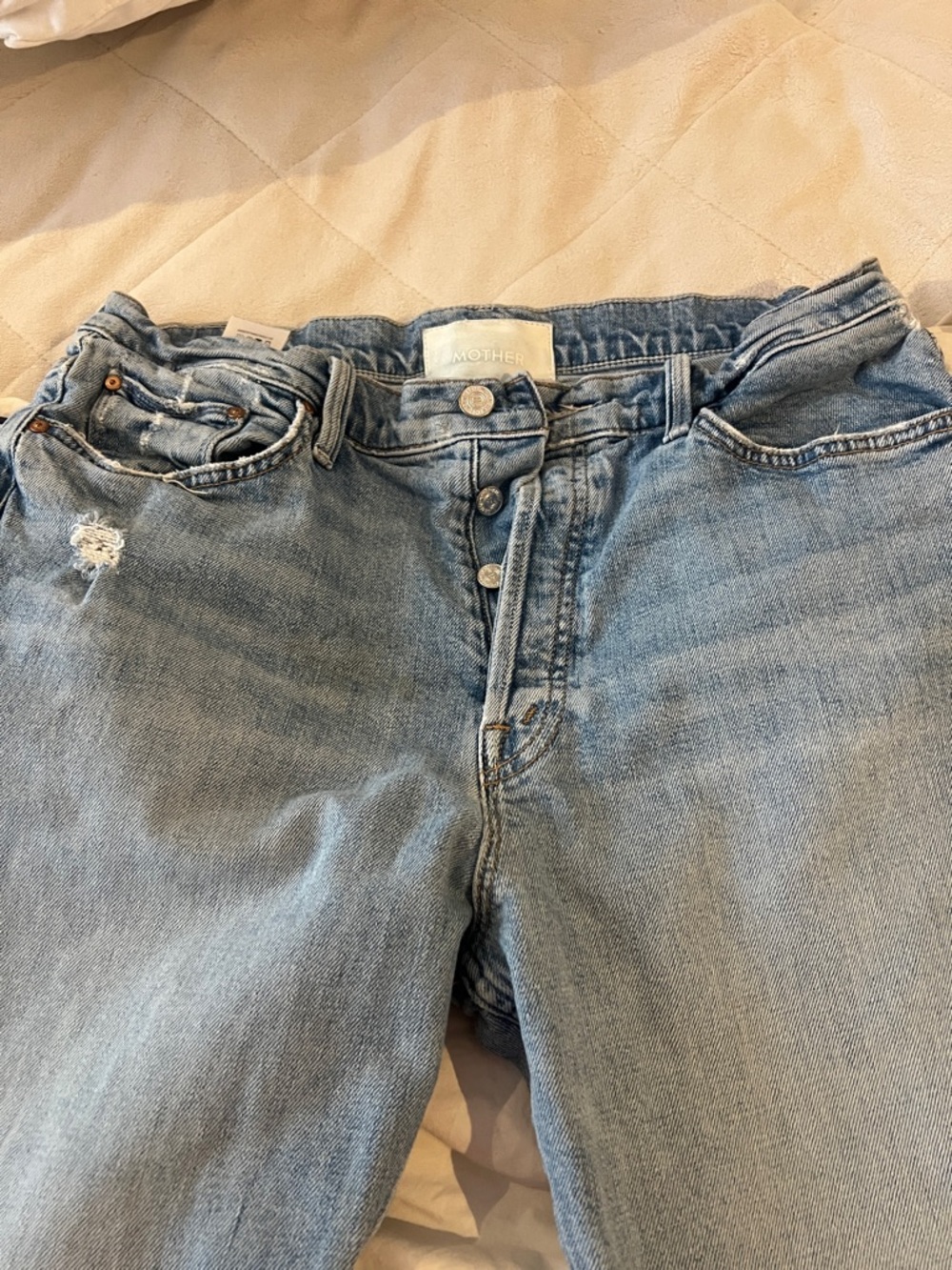 MOTHER Tomcat slightly cropped Classic Light Blue Denim Jeans size 33